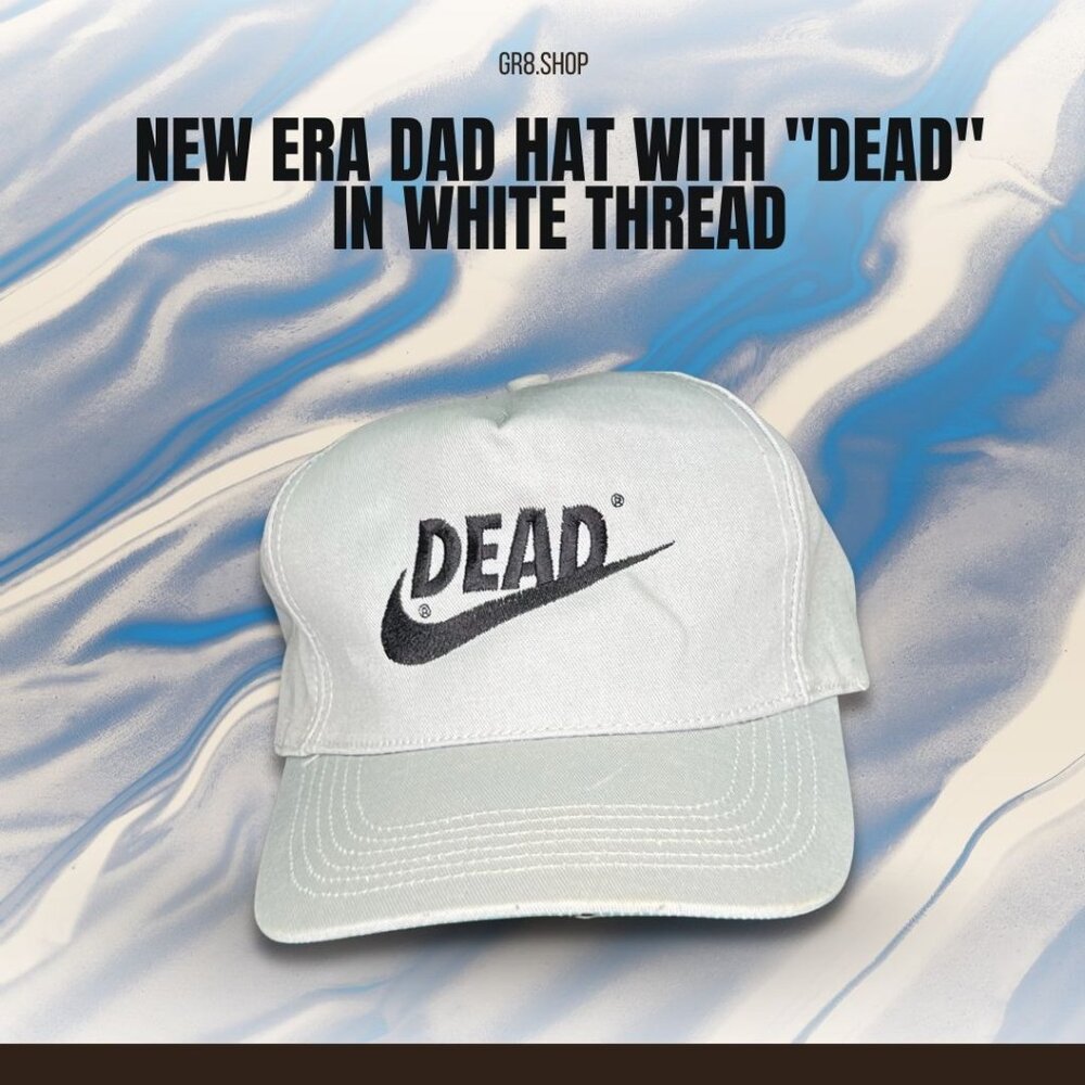 New Era Dad Hat With "DEAD" Embroidery - Adjustable Back Strap White